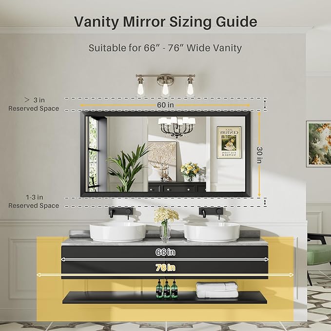 Briivue 60x30 Inch Black Bathroom Mirror - Image 2