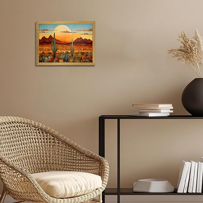 Framed Western Desert Sunset Cactus Wall Art, Vintage Southwest Nature - Image 7