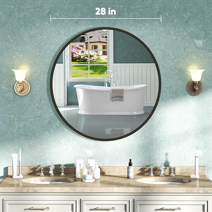 NEWBULIG Round Bathroom Mirror for Over Sink, 28 Inch Wall Mount Vanity Circle - Image 2