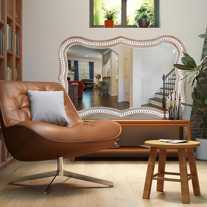35x24 Inch Wavy Wooden Frame Mirror - Image 8
