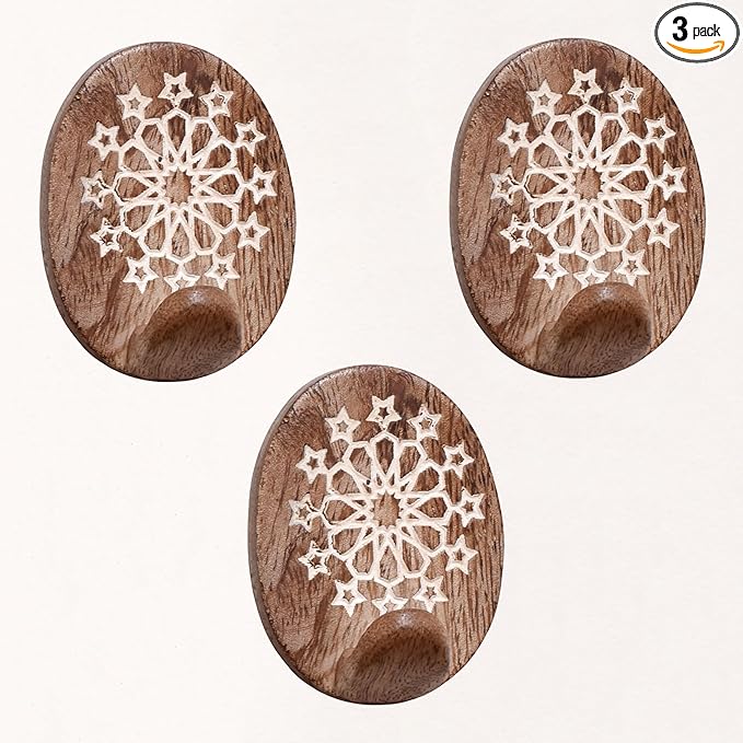 Indian Shelf 6 Lb- 3 Pieces Decorative Wood Adhesive Wall Hooks–Boho Peel and by IndianShelf