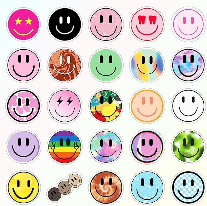 50PCS Smiling 50PCS Neon Stickers, Cute Water Bottle Stickers for Kids, for Teaching Rewards, Notebooks, Stationery, Luggage, Cartoon PVC Happy Stickers