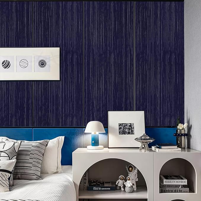 Navy Blue Grasscloth Peel and Stick Wallpaper Texture Contact Paper A Set of - Image 2