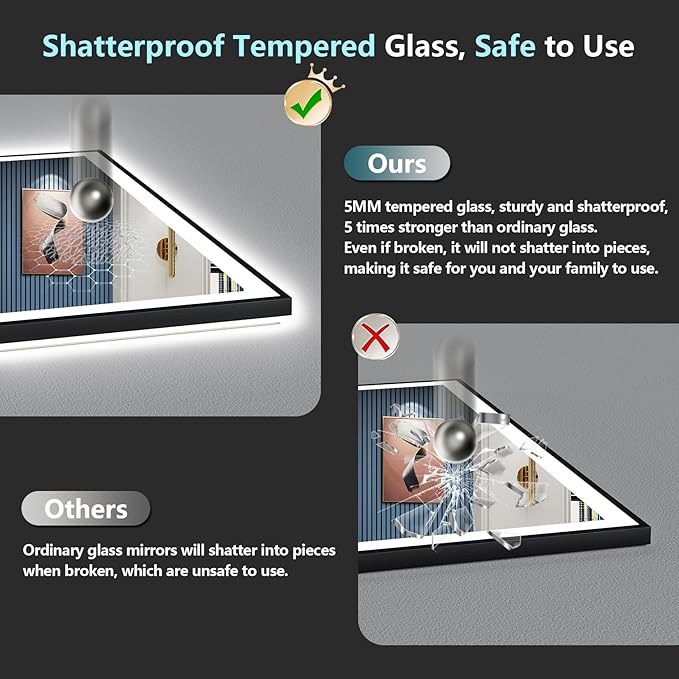 68x38 Black Framed LED Bathroom Mirror - Image 7