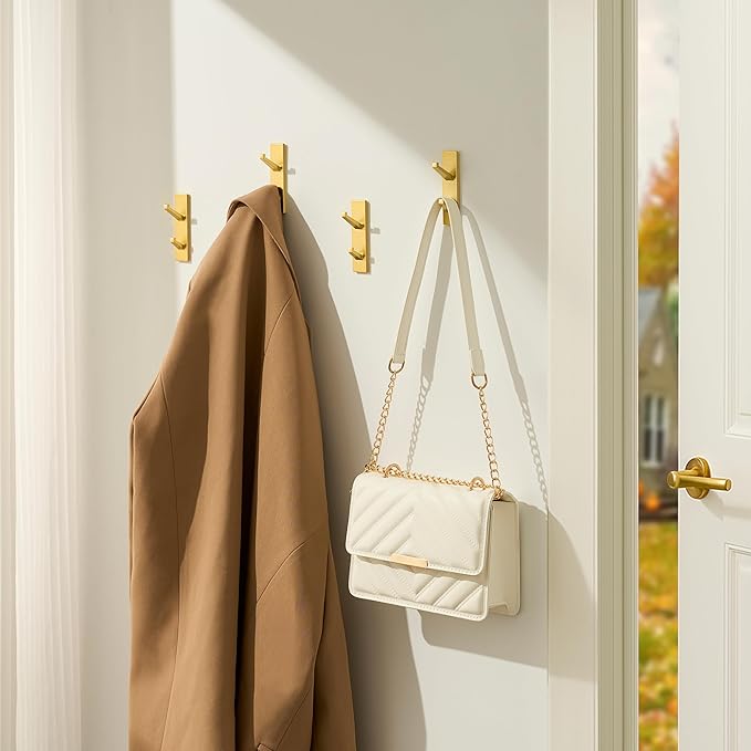 susswiff Gold Wall Hooks for Coat Towel: 13LB Adhesive Door Hanger Stick on - Image 3