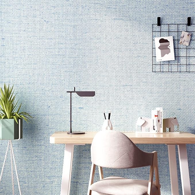 Yancorp 24"x120" Textured Fabric Light Blue Wall Paper Faux Grasscloth Peel and - Image 2