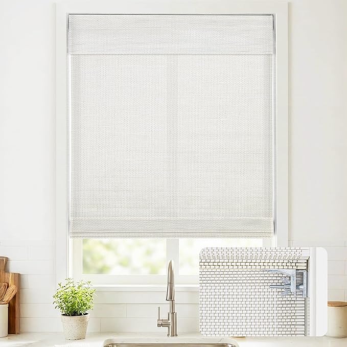 UNISHADES No Drill Cordless Bamboo Roman Shades, Light Filtering Woven Natural by UNISHADES