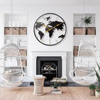 Large World Map Wall Clock, Metal Minimalist Modern Clock, Round Silent - Image 6