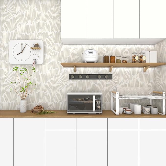Theper Beige Striped Wall Paper Peel and Stick Wallpaper Modern 17.3"×787" Boho - Image 7