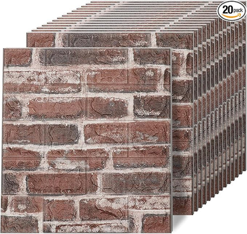 3D Wall Panels Peel and Stick in Red White Stone, Faux Brick Wall Panels by Greymond