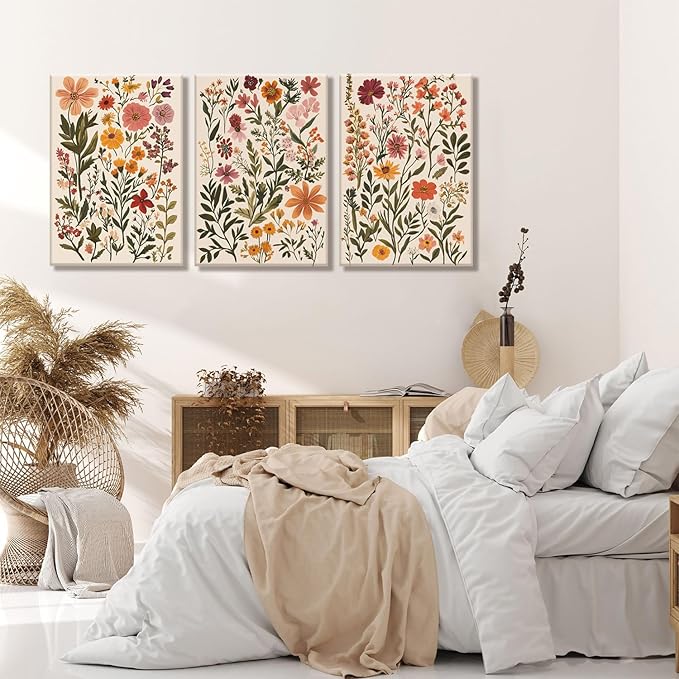 KISSFOX 3 Piece Boho Floral Canvas Wall Art - Image 2