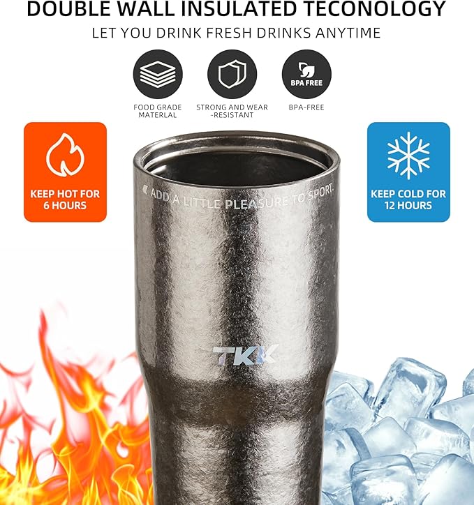 TKK 24oz Pure Titanium Inner Tumbler with Straw Lid, Vacuum Insulated Cup Leakproof Double Walled Travel Mug with Handle, Dishwasher Safe for Hot/Cold Drinks, Titanium Natural