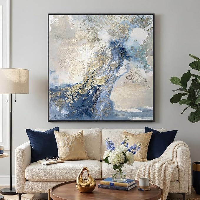 Extra Large Framed Blue Abstract Wall Art - Image 5