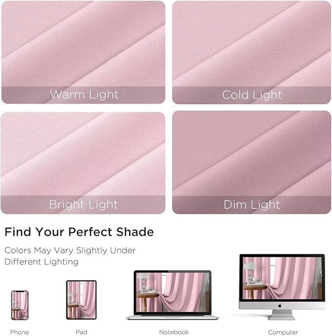 CUCRAF Light Pink Blackout Curtains 54 inch Length 2 Panels Set, Rod Pocket - Image 4