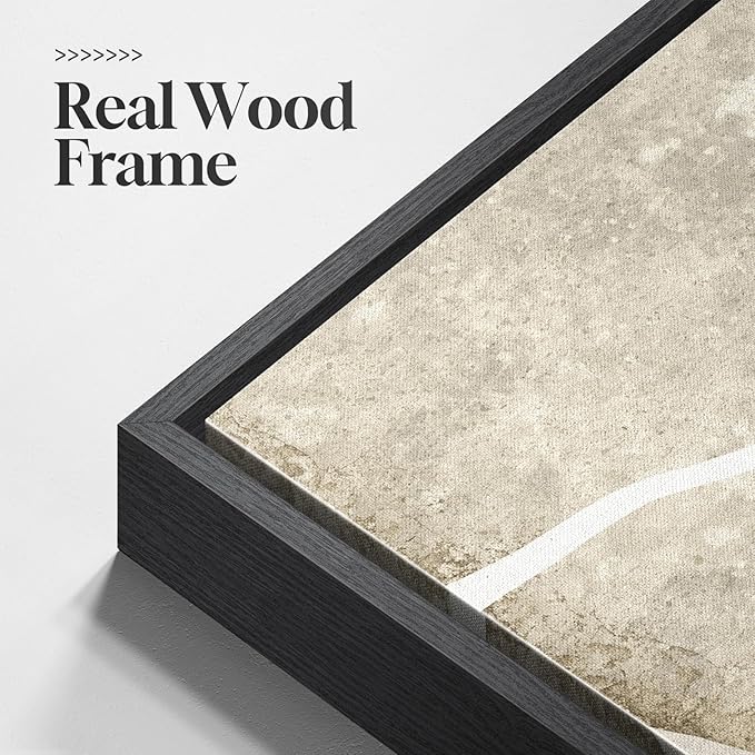 Large Framed Neutral Abstract Wall Art Set of 2, Modern Black Beige Brown - Image 6