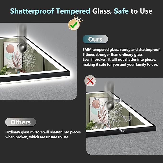40x24 Black Framed LED Bathroom Mirror - Image 7