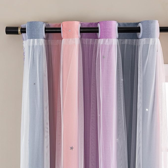 XiDi Curtains for Bedroom Decor, Rainbow GreyPinkPu-34-45 by Addsomecolortolife