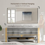 72 x 36 Brushed Nickel Bathroom Mirror, Beveled Framed Rectangle, Shatterproof - Image 2