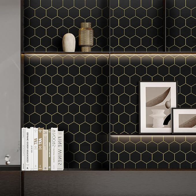 Black and Gold Wallpaper Geometric Peel and Stick Wallpaper - Image 2