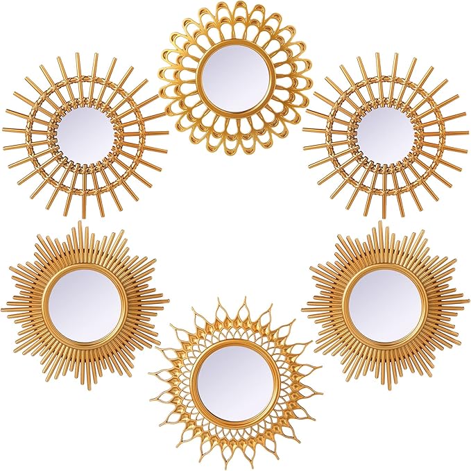 Namalu 6 Pcs Sunburst Mirror for Wall Decor, Small Circle Sun Decorative Mirror - Image 8