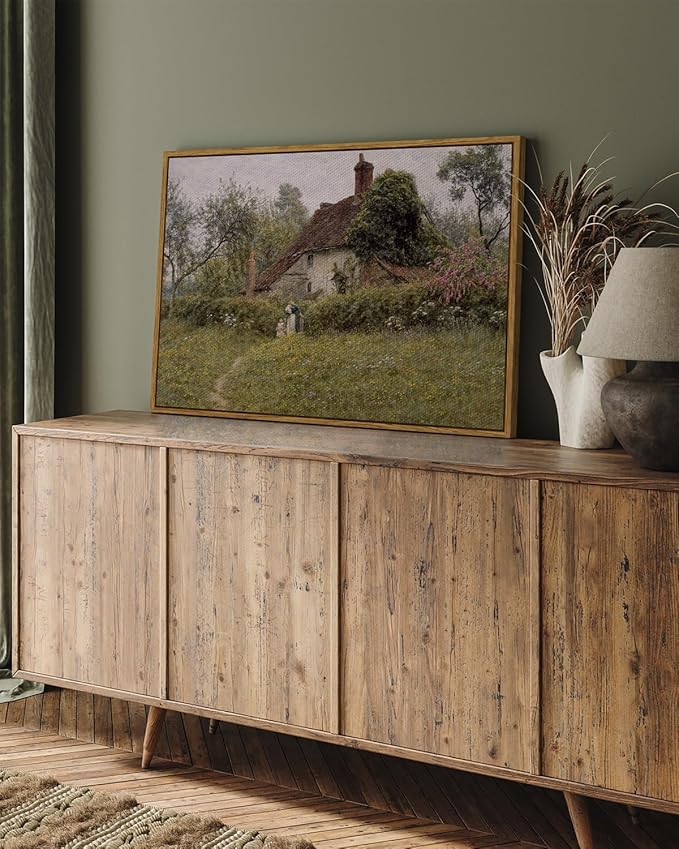 InSimSea Framed Canvas Wall Art Vintage Decor, Old Cottages Countryside Large - Image 3