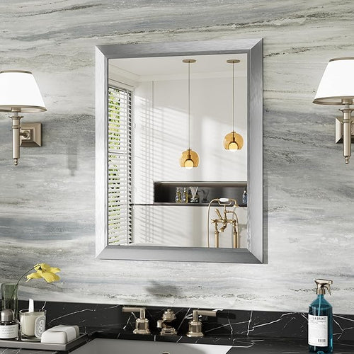 24x30 Inch Brushed Silver Bathroom Mirror by Briivuemodernmirrors