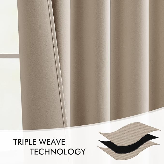 MIULEE Taupe Back Tab Blackout Curtains 108 Inch Long 2 Panels Set - Image 7