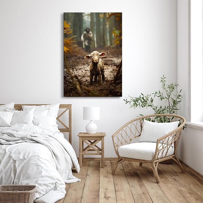 Large wall art for living room Jesus Running After Lost Lamb Picture for home - Image 2