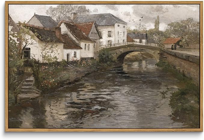 InSimSea Framed Canvas Wall Art Vintage Decor, Landscape Wall Art, Riverside by InSimSeaArt