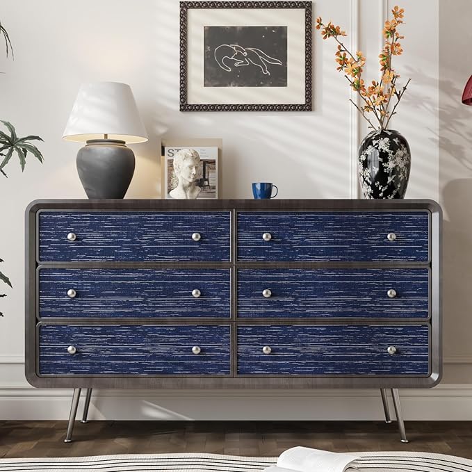 CRE8TIVE Dark Blue Grasscloth Peel and Stick Wallpaper Textured Blue Contact - Image 3