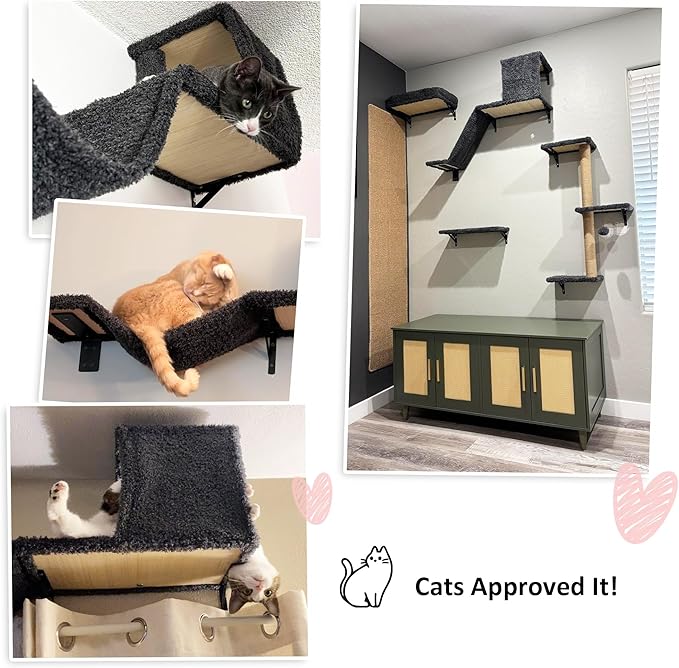 FUKUMARU Cat Wall Shelves, Stable & Safe 5 in 1 Cat Walls Furniture Set - Image 9