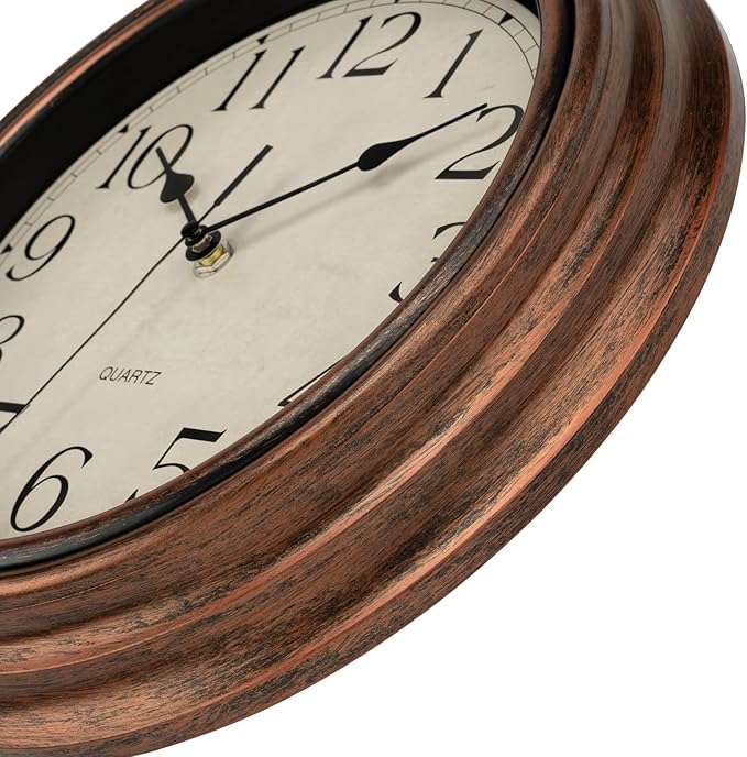 Foxtop Vintage Copper Wall Clock 12 Inch Silent Non Ticking Battery Operated - Image 6