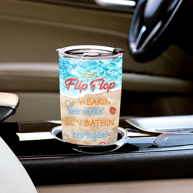WAZONE Personalized Beach Tumbler With Name 20oz 30oz Stainless Steel Summer Gifts Ideas For Sunbathing Sea Turtle Starfish Lovers Ocean Themed Insulated Cup Customized Gift Travel Mug