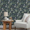 Simon&Siff Vintage Peel and Stick Wallpaper Blue Floral Wallpaper Wildflowers by SimonSiff