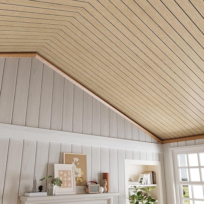 VEELIKE 30''x118'' Large Roll Wood Slat Wall Panel Peel and Stick Light Oak - Image 5