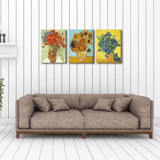 Wieco Art 3 Panels Canvas Prints of Vincent Van Gogh Paintings Reproduction Red - Image 3