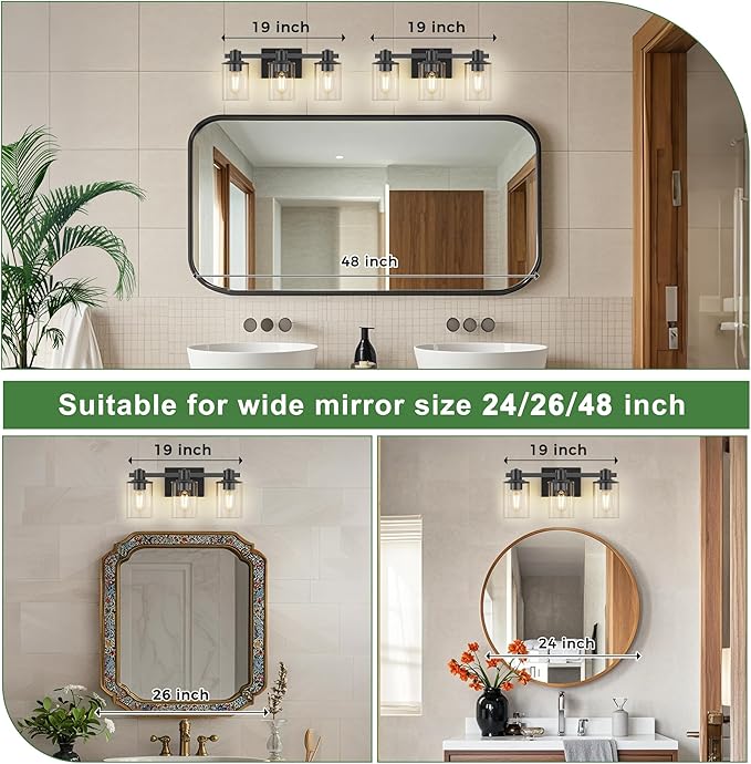 DORESshop 20 Inch Upgraded Bathroom Light Fixtures, 3-Light Black Bathroom - Image 2
