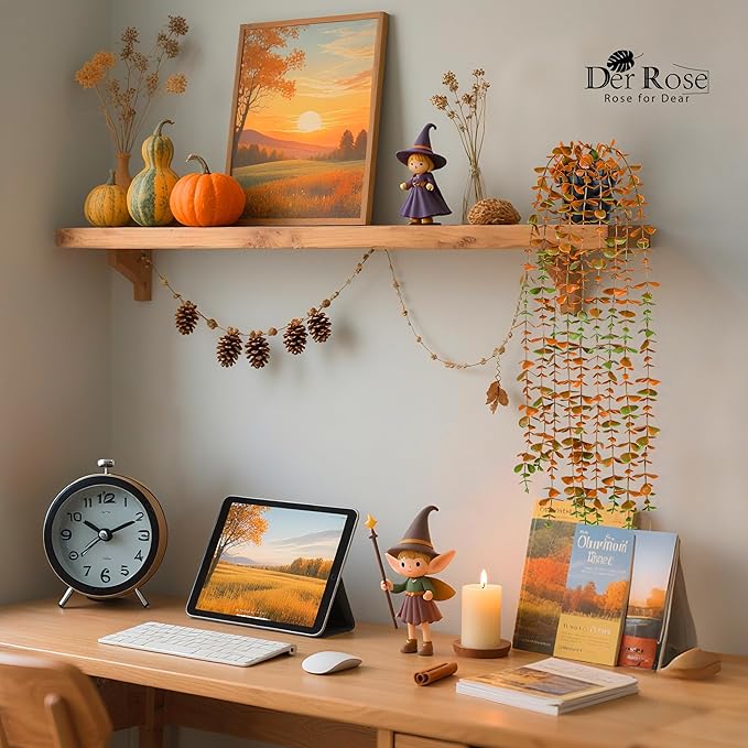 Der Rose 1Pcs Fake Fall Plants Hanging Orange Artificial Potted Faux Eucalyptus - Image 7