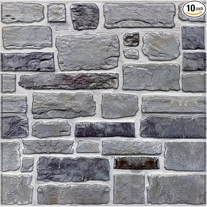 Commomy 10 Pcs 3D Faux Stone 3D Wall Panels 11.8'' x 11.8'' Ultralight PVC by CommomyDecor