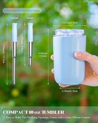 10 oz Insulated Coffee Tumblers, Travel Coffee Tumblers with Straw, Double-Wall Stainless Steel Tumbler, Leak Proof Tumbler, Reusable Cups with Lids for lced and Hot Drinks (Blue)