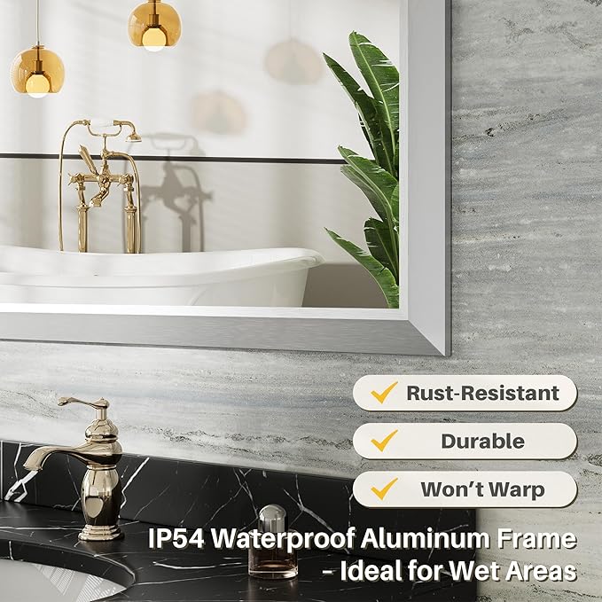 24x30 Inch Brushed Silver Bathroom Mirror - Image 3