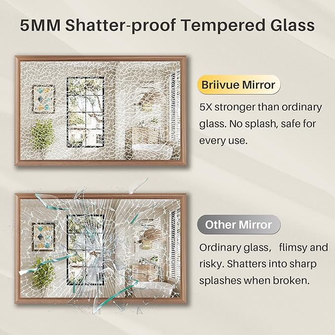 48x32 Inch Bathroom Mirror for Wall, Anti-Rust Walnut Wood Grain Metal Framed - Image 8
