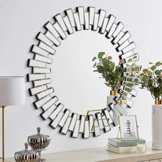 Chende 40'' Large Round Mirror, Modern 3D Decoratiave Wall Mirror - Image 9