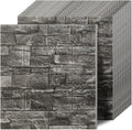 3D Wall Panels Peel and Stick in Black Grey Stone, Textured Faux Brick Wall by Greymond