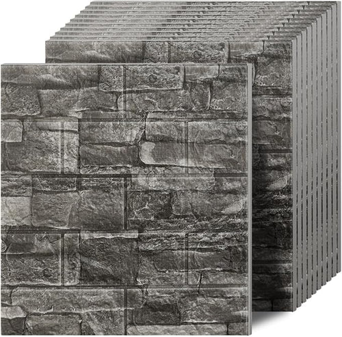 3D Wall Panels Peel and Stick in Black Grey Stone, Textured Faux Brick Wall by Greymond