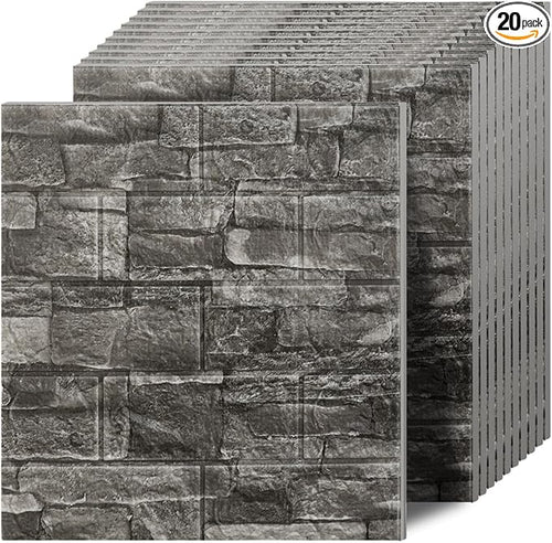 3D Wall Panels Peel and Stick in Black Grey Stone, Textured Faux Brick Wall by Greymond