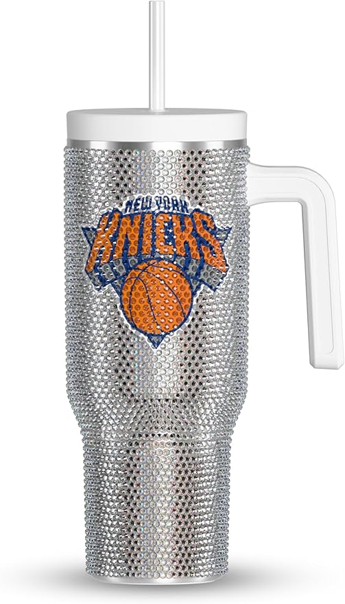 Hydrapeak x NBA Officially Licensed New York Knicks Voyager 40 oz Stainless Steel Bling Tumbler with Handle, Insulated Rhinestone Water Bottle With Straw & Lid, Includes Gift Box