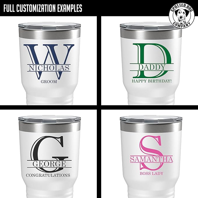 Personalized Printed 30oz Insulated Powder Coated Stainless Steel Tumbler with Lid, Custom Printed, White, Halpert