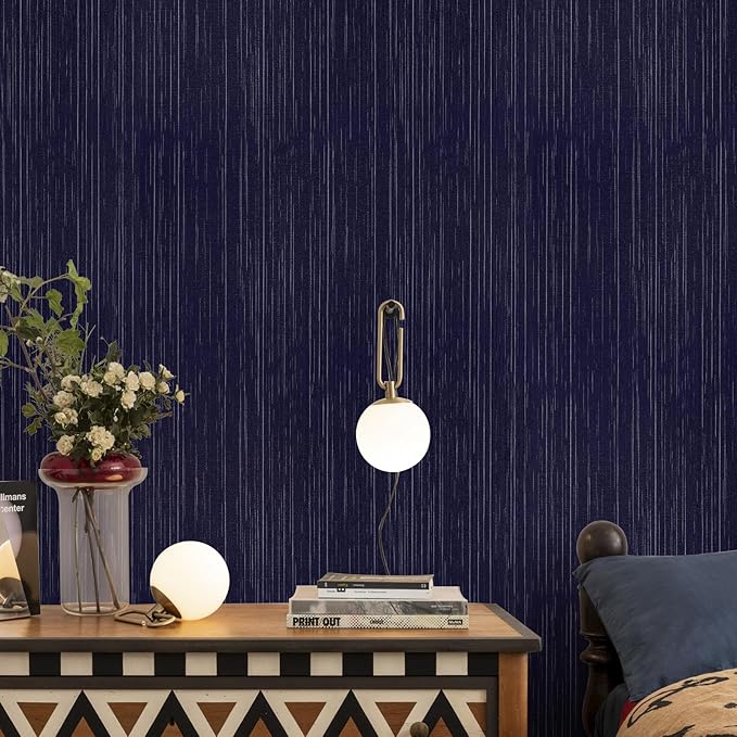 Navy Blue Grasscloth Peel and Stick Wallpaper Texture Contact Paper A Set of - Image 4