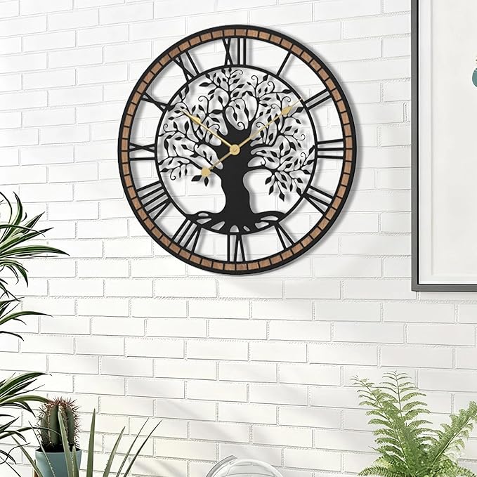 Micasso Wall Clocks Battery Operated: 21Inch Farmhouse Tree of Life Metal - Image 3